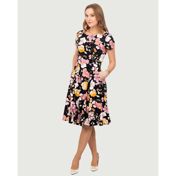 NWT Eva Rose Retro Short Sleeve Fit & Flare Black Witchy Celestial 50s Dress M - Picture 11 of 13